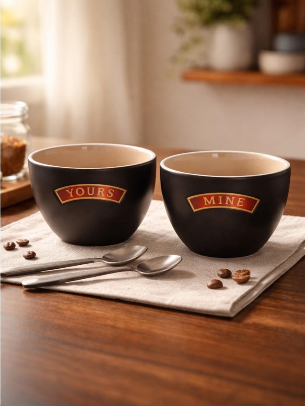 EUC Bailey’s Irish Cream “Mine & Yours” Mugs Desert Bowls Black Ceramic Cup